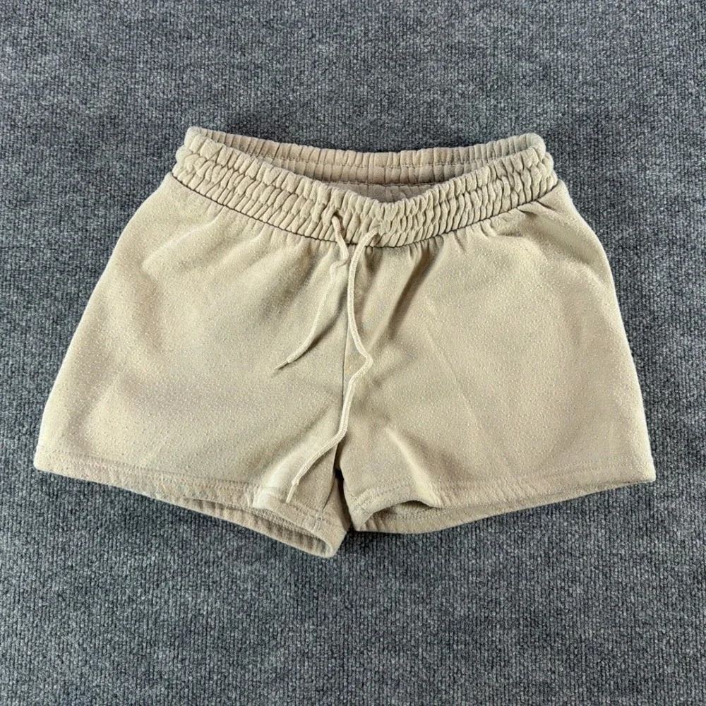 Love‎ Streak Tan Fleece Lounge Shorts Women Large Drawstring Elastic Waist Cozy